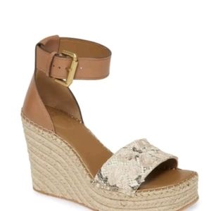 Paige Tan Color Embroidered Victoria Wedge Espadrille Sandals